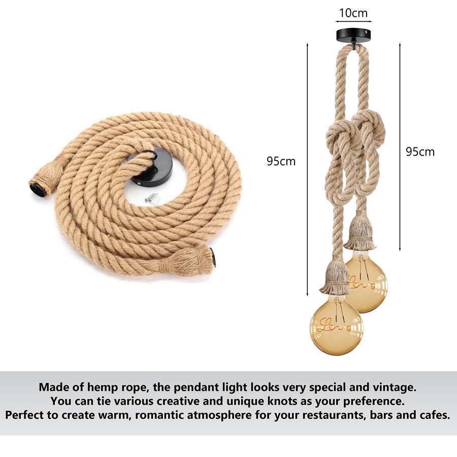 Restorent Bulb Rope Woven Rope Light Vintage Hemp Rope Pendant Light - Rustic Hanging Lamp ...