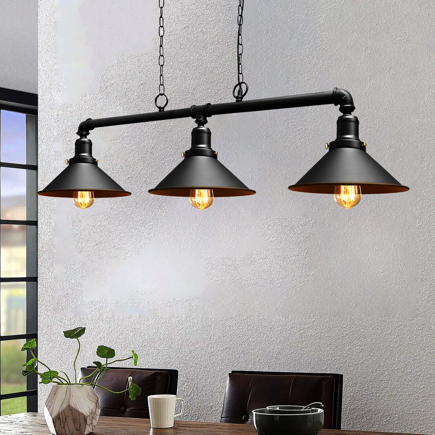 Vintage 3Way Suspended Ceiling Steampunk Pipe Pendant Lights-Application Image