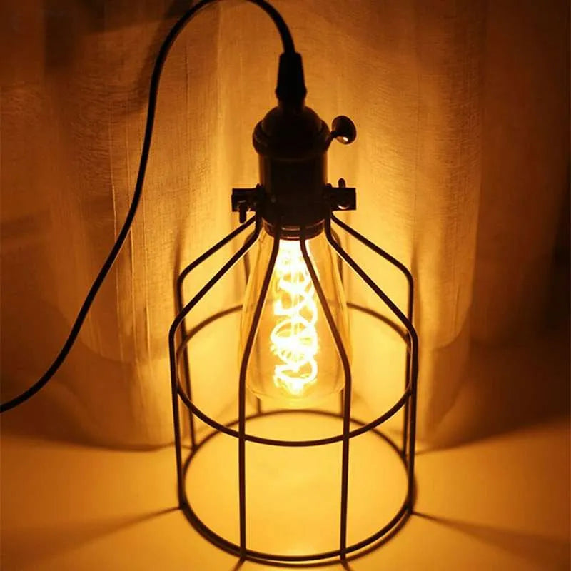 Industrial Geometric Wire Metal Cage Ceiling Pendant Light-Application image