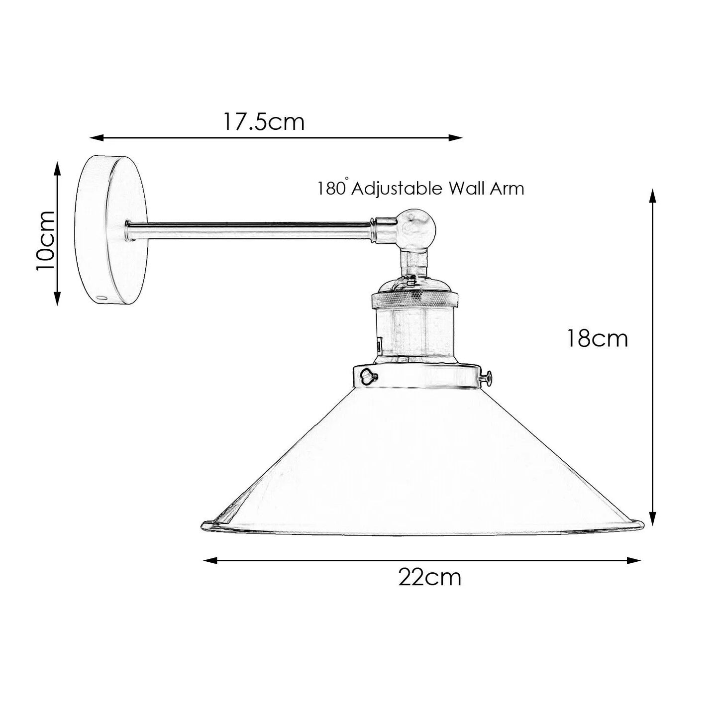 Industrial cone light shades wall light living room-e27 holder-size image