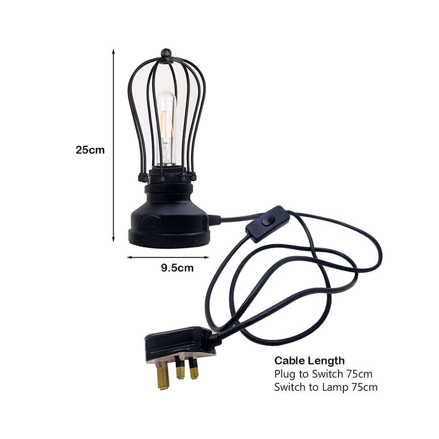 Water Pipe E27 LED Table Light Desk Lamp With Plug In Cord - Size Image