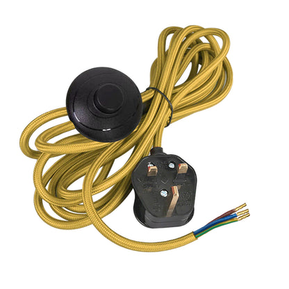 Retro 4m 3 core 0.75 fabric cable Foot switch power cord UK plug for floor lamp ~4229