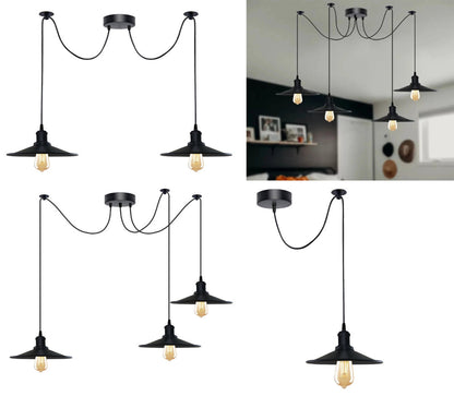 1-5 Way Spider Pendant Light Black Flat Shade Industrial Retro Ceiling Light E27