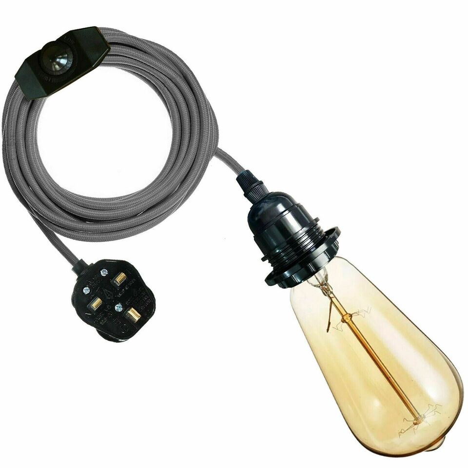E27 2M Fabric Lighting Cable Plug in Lamp Bulb Holder Set Fitting