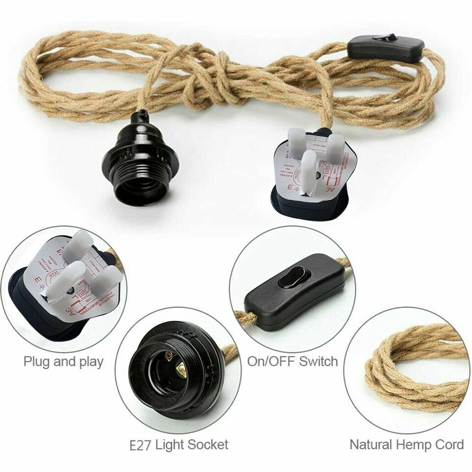 Adjustable Hemp Rope Switch Plug Pendant Light