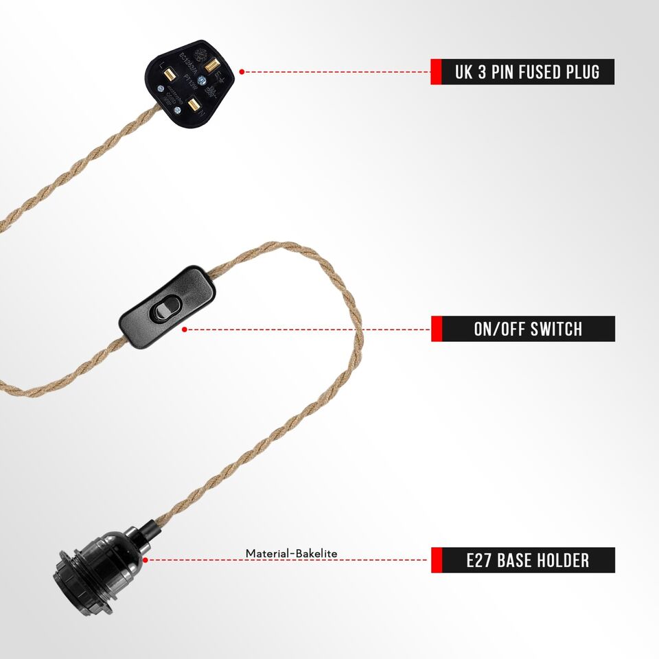 Adjustable Hemp Rope Switch Plug Pendant Light