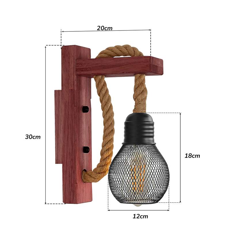 Rectangle design wooden hemp wall lamp-Size image