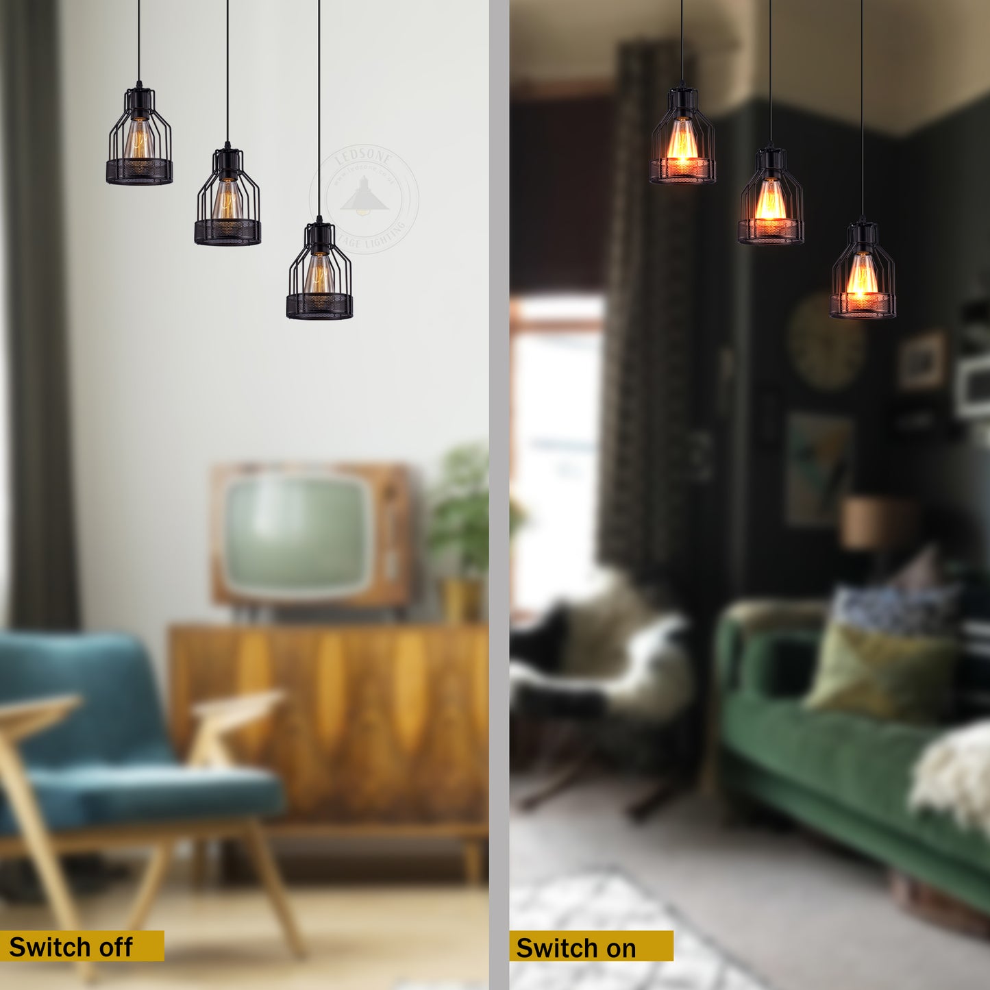 Industrial 3 Way Industrial Cage Rectangle Pendant Light - Application Image 