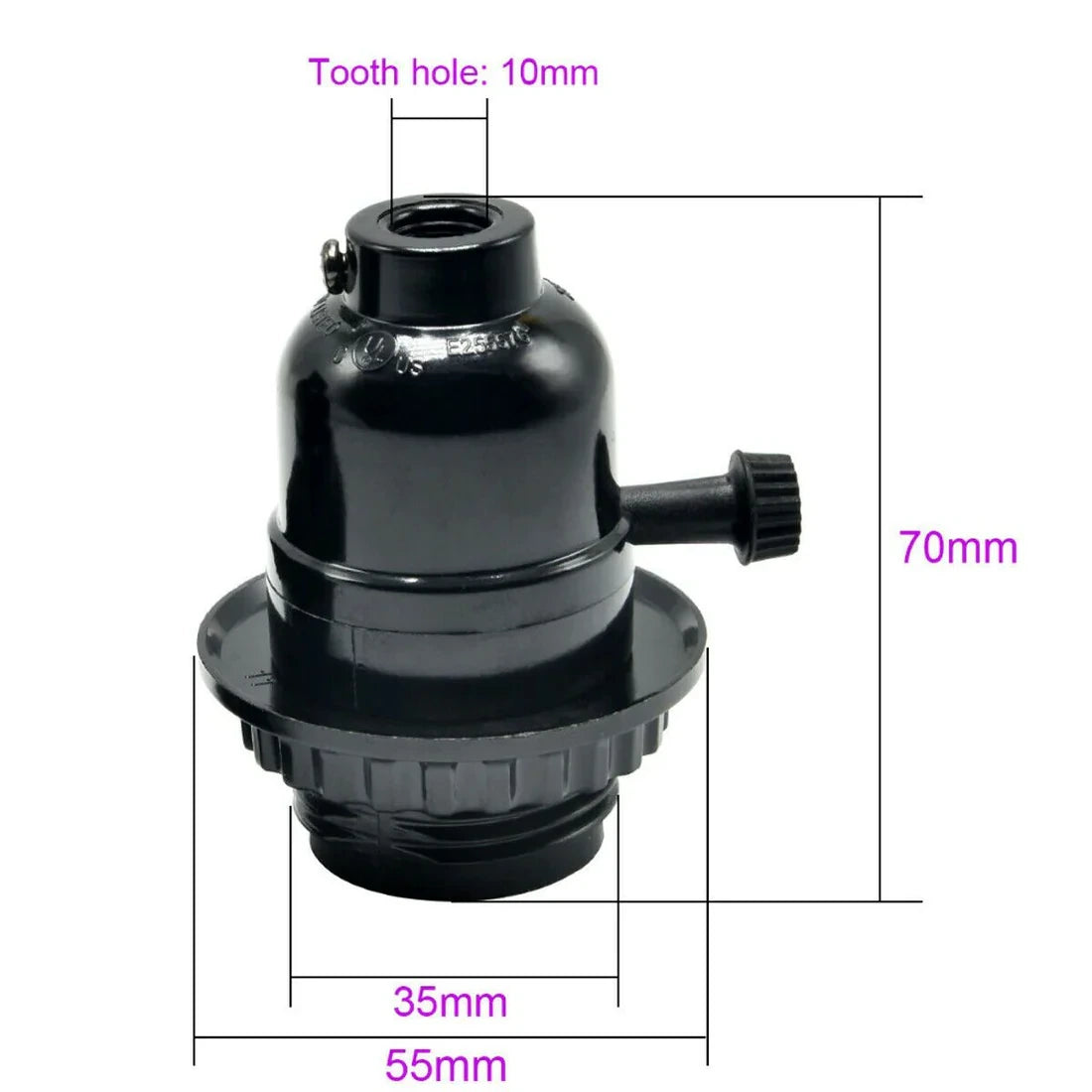 switched E27 lamp holder measurements