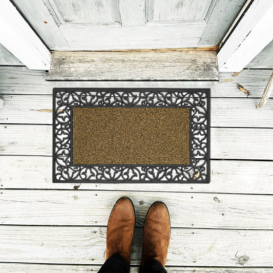 Black Indoor Outdoor Floor Door Mat Rubber Tray Sanitisation and Absorbing Water~3383