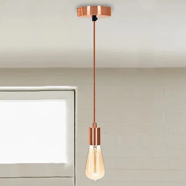 vintage fabric flex E27 ceiling rose pendant light kit rose gold