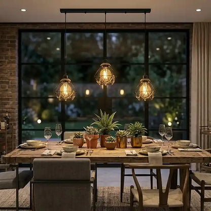 vintage industrial 3 head hemp rope pendant light