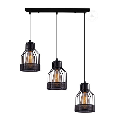 Industrial 3 Way Industrial Cage Rectangle Pendant Light