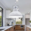 White Retro Industrial Curvy Shade Metal Barn Pendant Light-Application Image