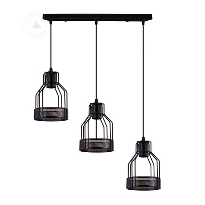 Industrial 3 Way Industrial Cage Rectangle Pendant Light