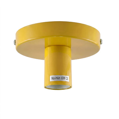 A yellow ceiling light fixture canopy with a mounting plate and downrod