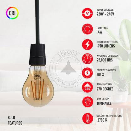 A60 E27 4W Dimmable LED Vintage Classic Light Bulb~3005