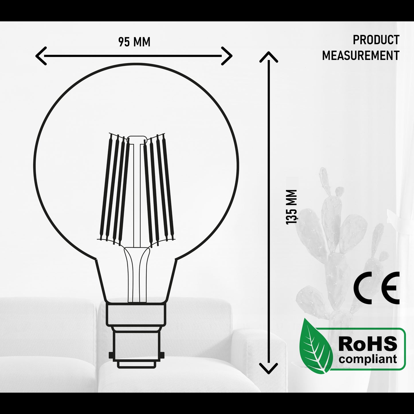 LED G95 E27 8W Dimmable Globe Industrial Vintage Bulb~2973