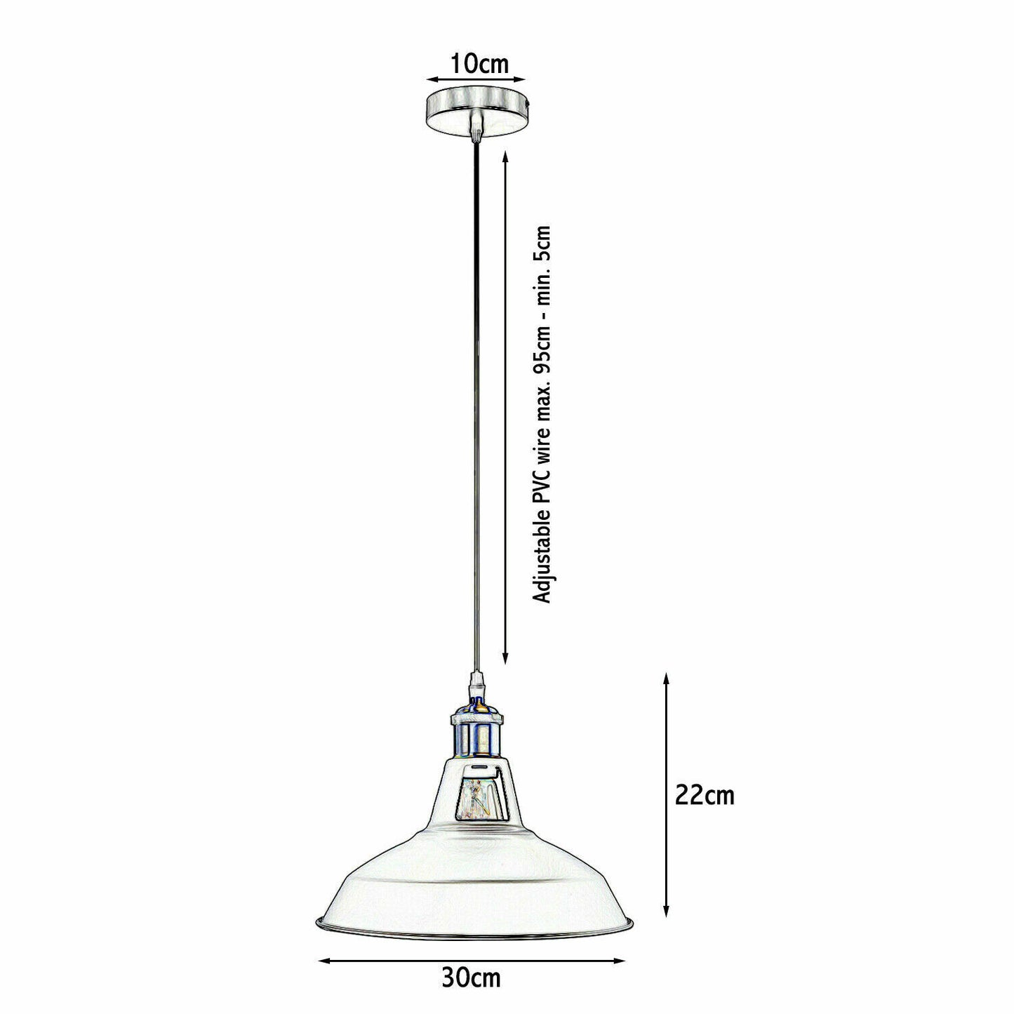 Rotary Vintage Industrial Metal Ceiling switch Pendant Light- Size image