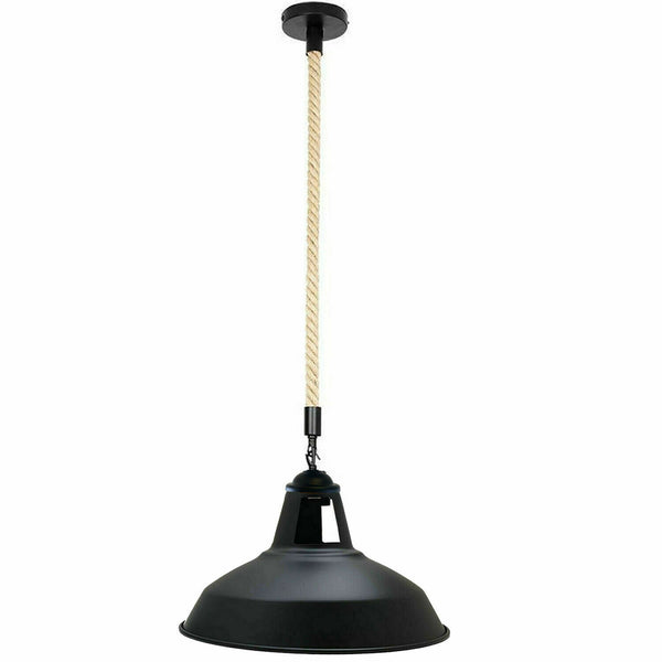 Black Industrial Hemp Rope Shade Barn Slotted Pendant Light-2154