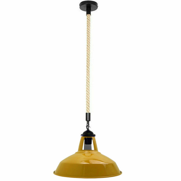 Industrial Hemp Rope Yellow Shade Barn Slotted Pendant Light~2763