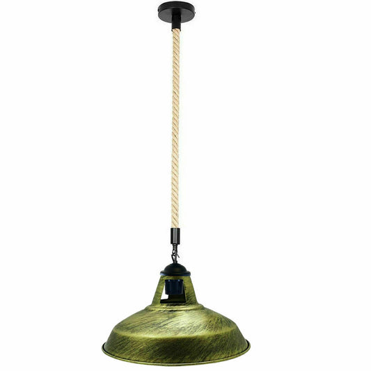 Vintage Hemp Rope Brushed Brass Shade Barn Slot Pendant Light