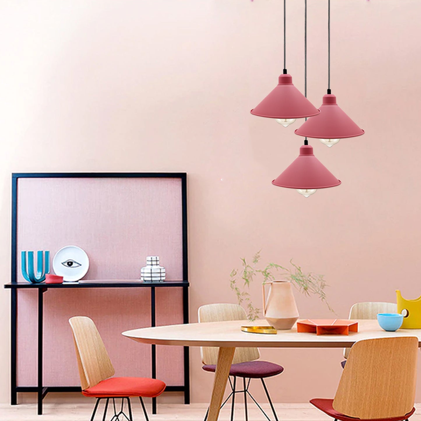 Retro Industrial Pink Cone Shade Cord Ceiling Pendant light-Application Image