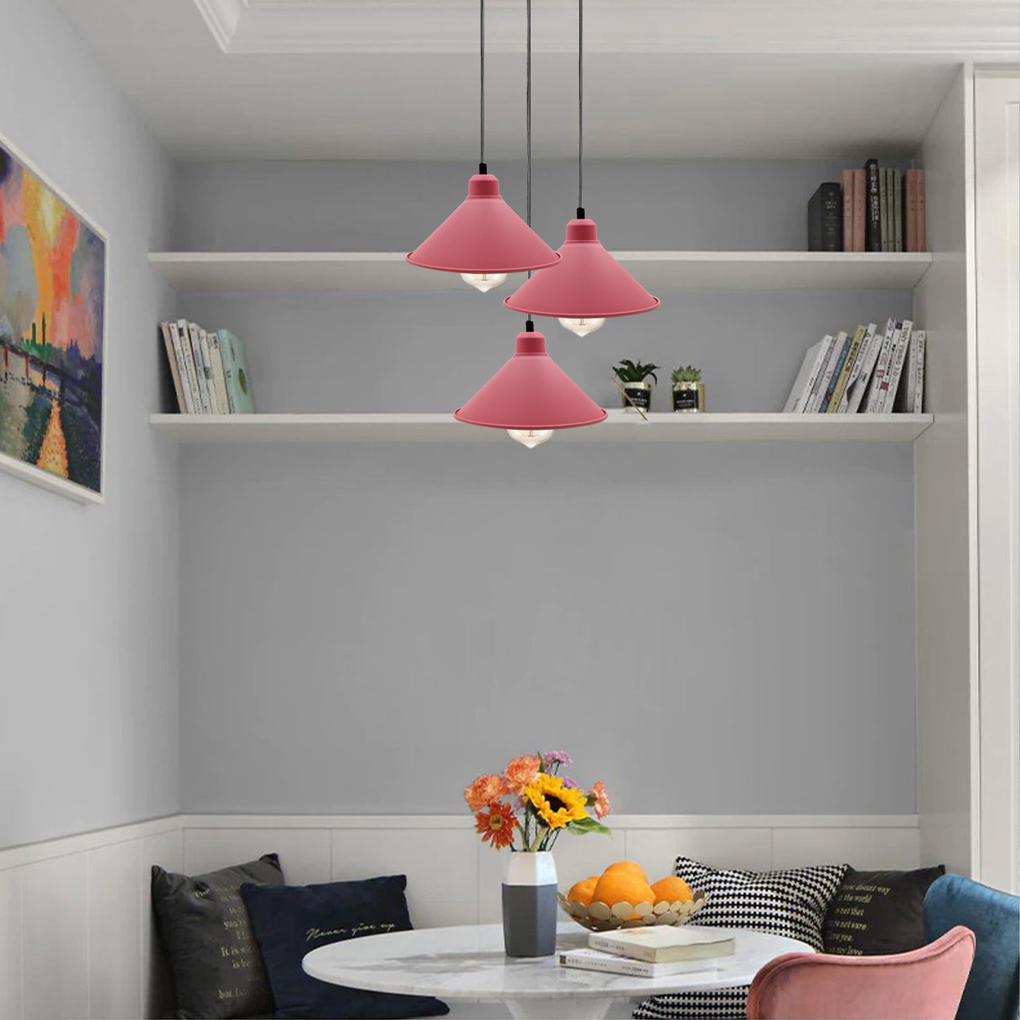 Retro Industrial Pink Cone Shade Cord Ceiling Pendant light-Application Image