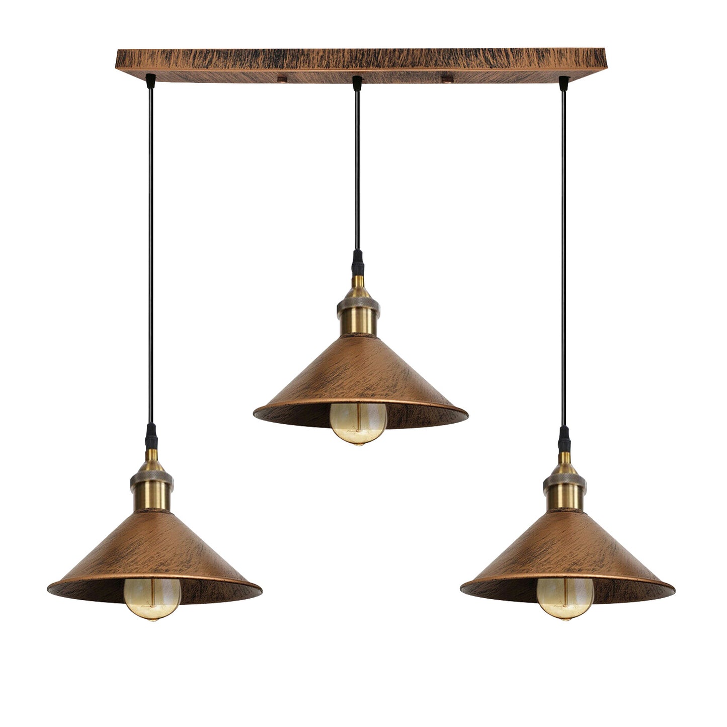Brushed Brass Industrial 3 Head Metal Cone Shade Pendant Light~2144