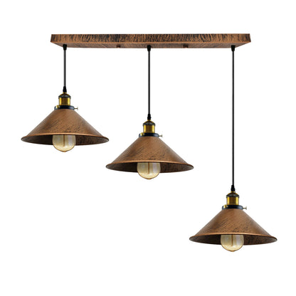 Brushed Brass Industrial 3 Head Metal Cone Shade Pendant Light