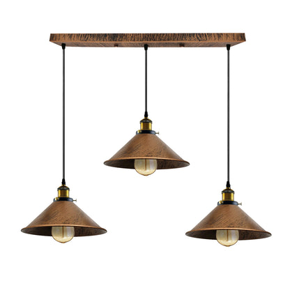 Brushed Copper Industrial 3 Head Metal Cone Shade Pendant Light
