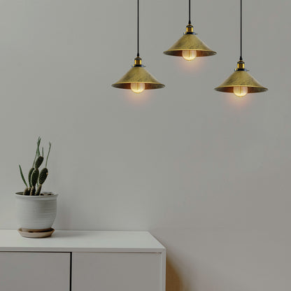 Brushed Brass Industrial 3 Head Metal Cone Shade Pendant Light-Application Image
