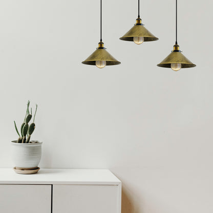 Brushed Brass Industrial 3 Head Metal Cone Shade Pendant Light-Application Image