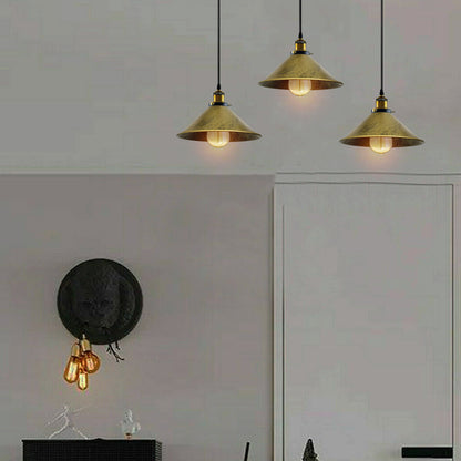 Brushed Brass Industrial 3 Head Metal Cone Shade Pendant Light-Application Iamge