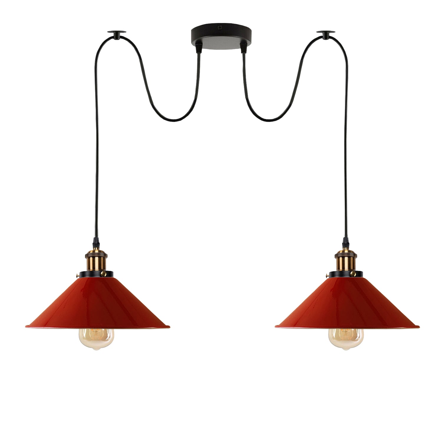 Red 2-way Retro Industrial Cone Shade Hanging Pendant Light