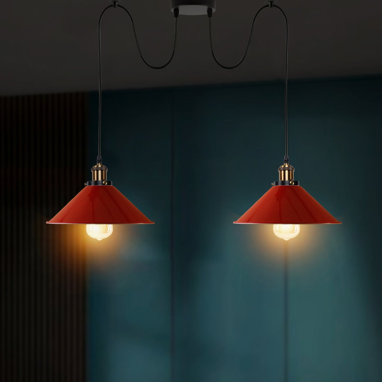 Red 2-way Retro Industrial Cone Shade Hanging Pendant Light-application  Image