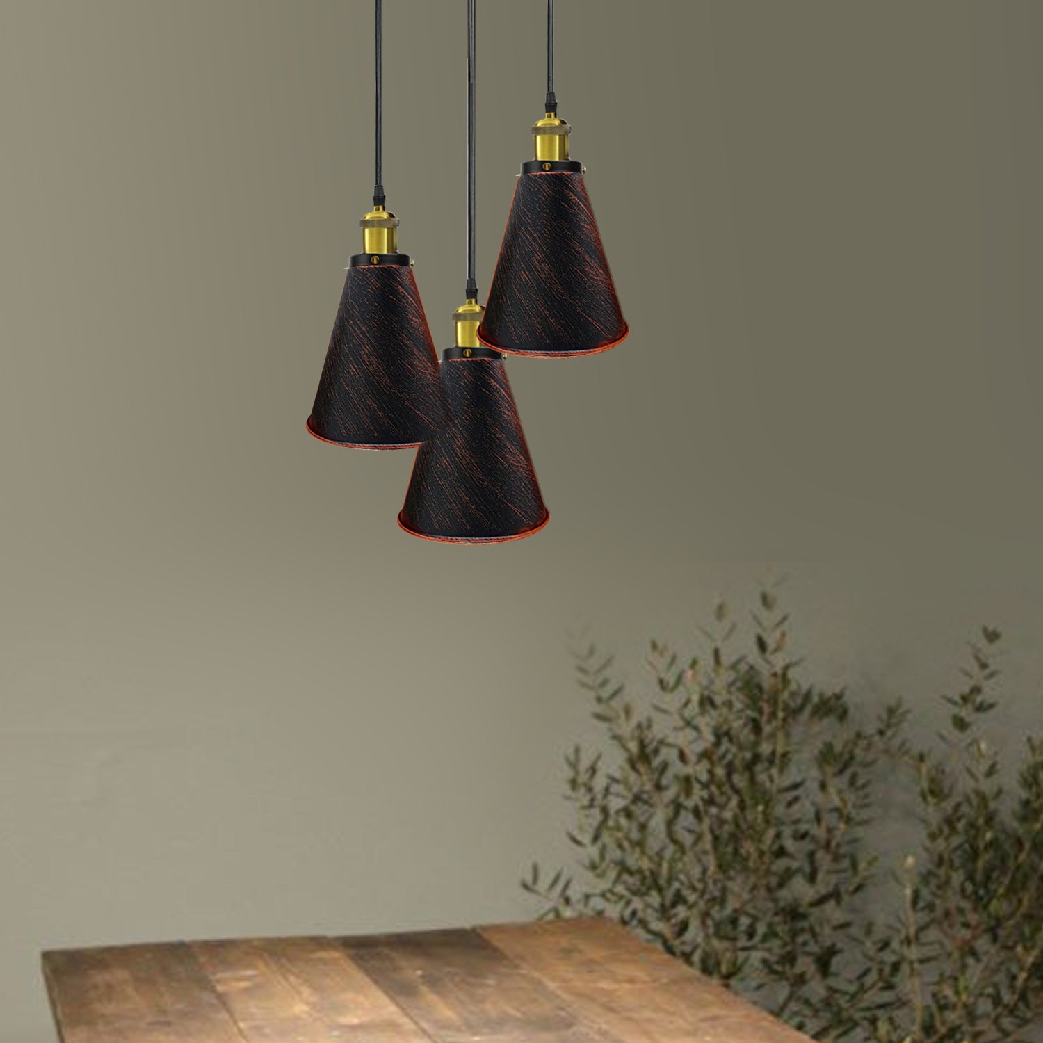 Rustic Red Industrial Vintage Round Base 3 Head Pendant light-Application Image