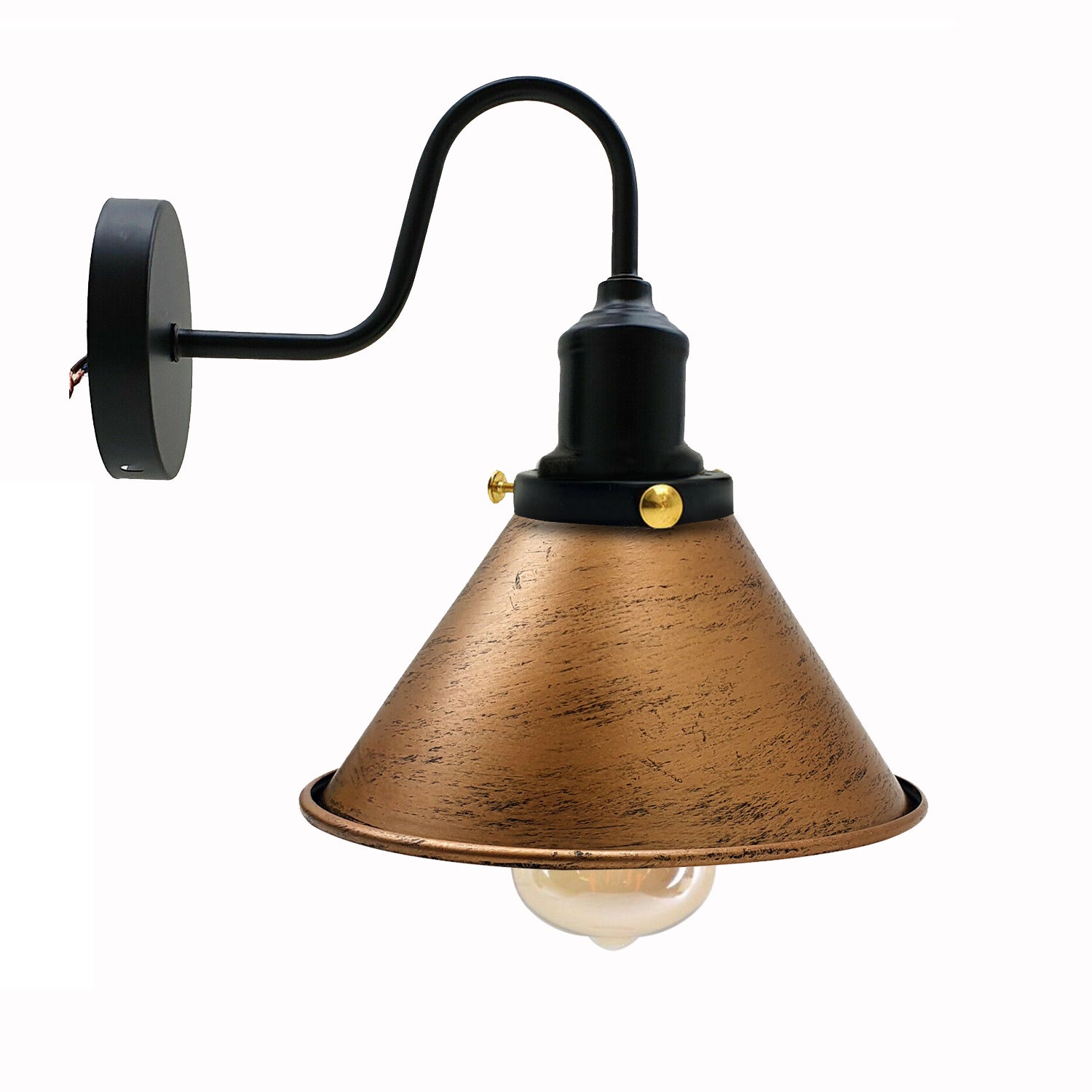 Vintage Brushed Copper Cone shape Wall Sconce Metal Industrial Wall Light