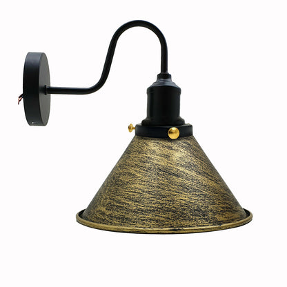 Vintage Brushed Brass Cone shape Wall Sconce Metal Industrial Wall Light