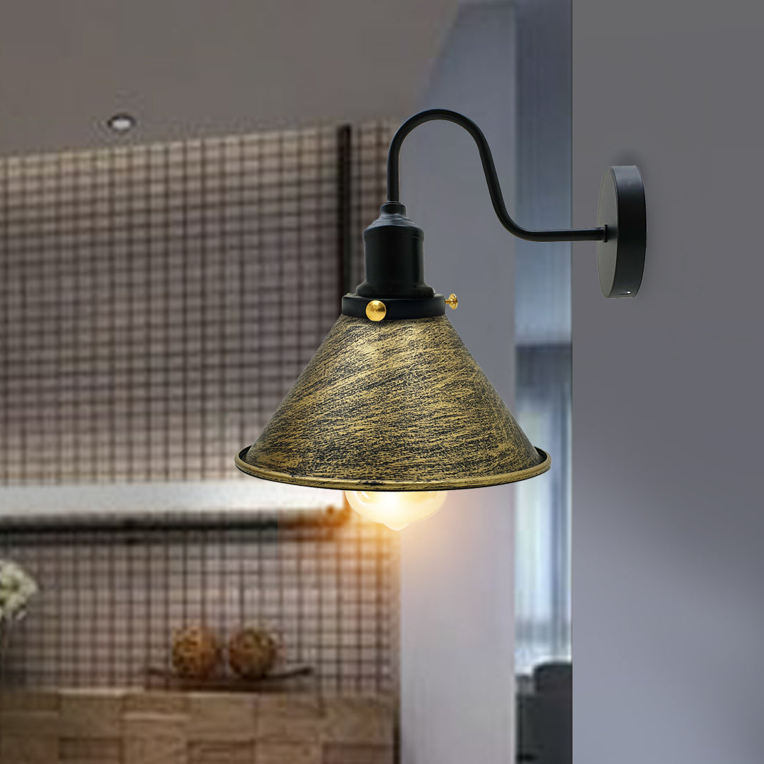 Vintage Brushed Brass Cone shape Wall Sconce Metal Industrial Wall Light-Application image