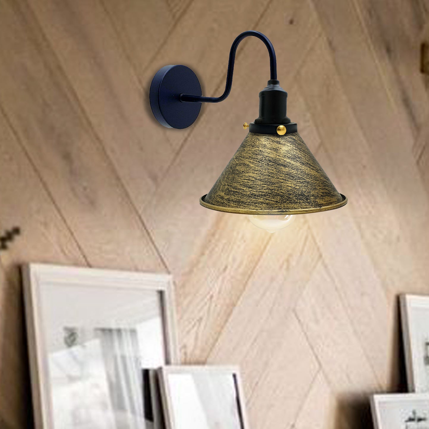 Vintage Brushed Brass Cone shape Wall Sconce Metal Industrial Wall Light-Application image