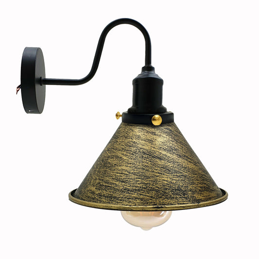 Vintage Brushed Brass Cone shape Wall Sconce Metal Industrial Wall Light