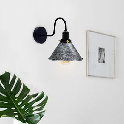 Vintage Brushed Silver Cone shape Wall Sconce Metal Industrial Wall Light-Application image