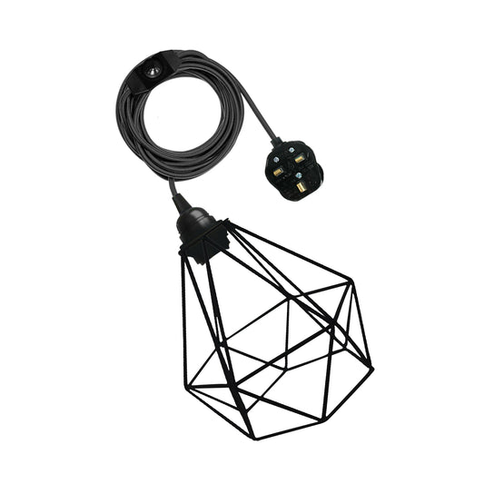 Black Diamond Shade 4m Fabric Flex Cable Plug in Pendant Lamp