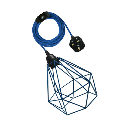 Diamond Metal Shade 4m Fabric Flex Cable Plug in Pendant Lamp~2184