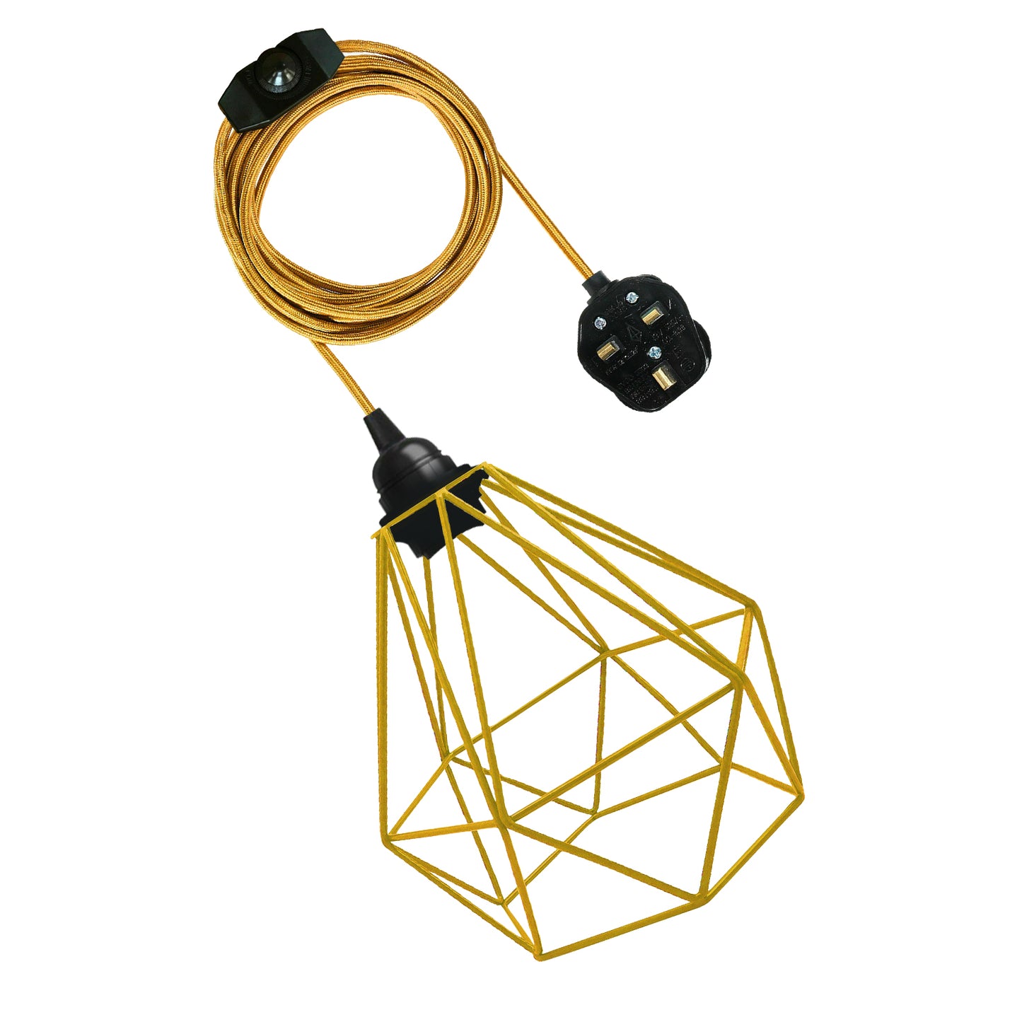 Yellow Diamond Shade 4m Fabric Flex Cable Plug in Pendant Lamp