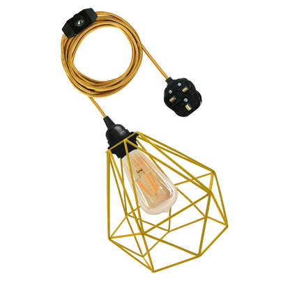 Yellow Diamond Shade 4m Fabric Flex Cable Plug in Pendant Lamp