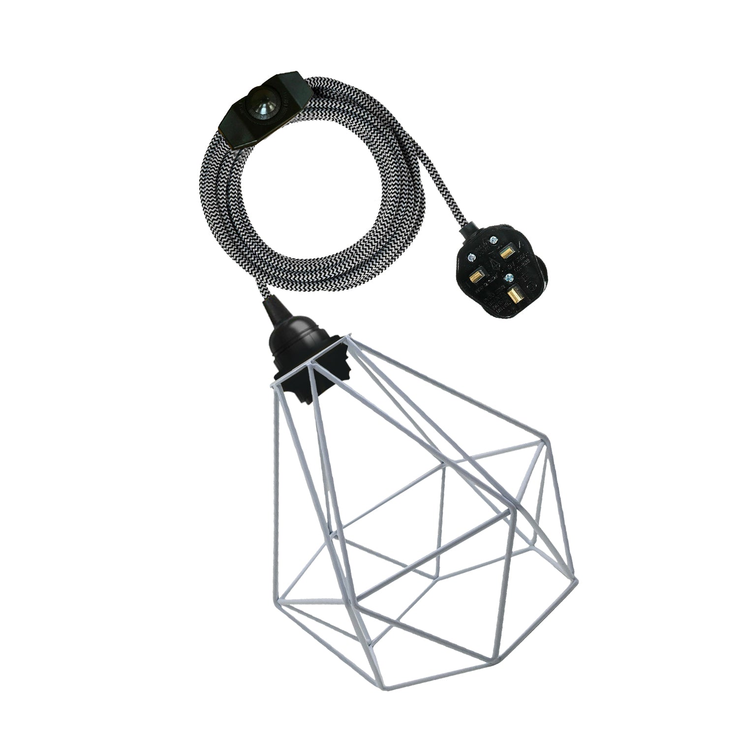 Diamond Metal Shade 4m Fabric Flex Cable Plug in Pendant Lamp