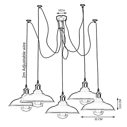 5 Way Vintage Chandelier Spider Ceiling Indoor Lamp Fixture Metal Curvy Shade Grey~2218