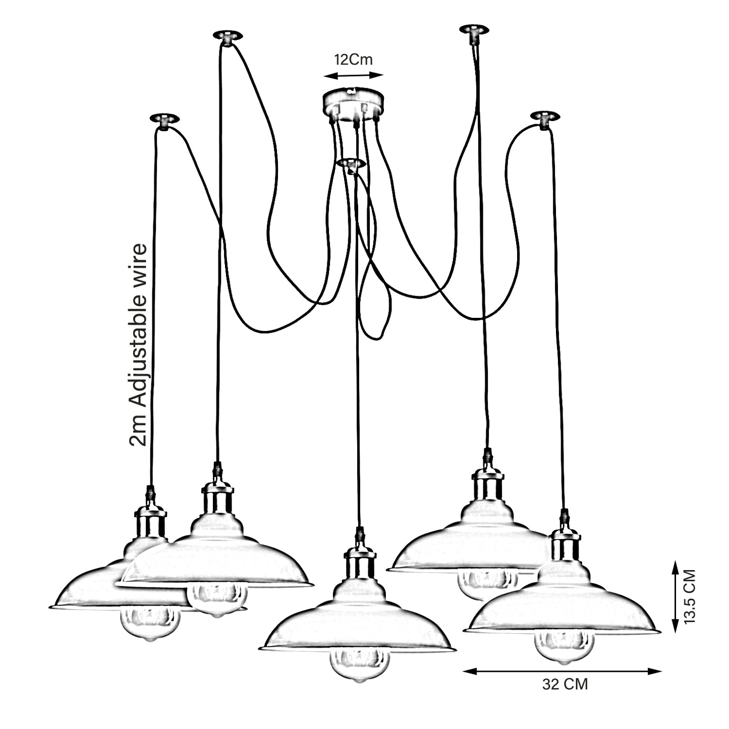 5 Way Vintage Chandelier Spider Ceiling Indoor Lamp Fixture Metal Curvy Shade Black~2217